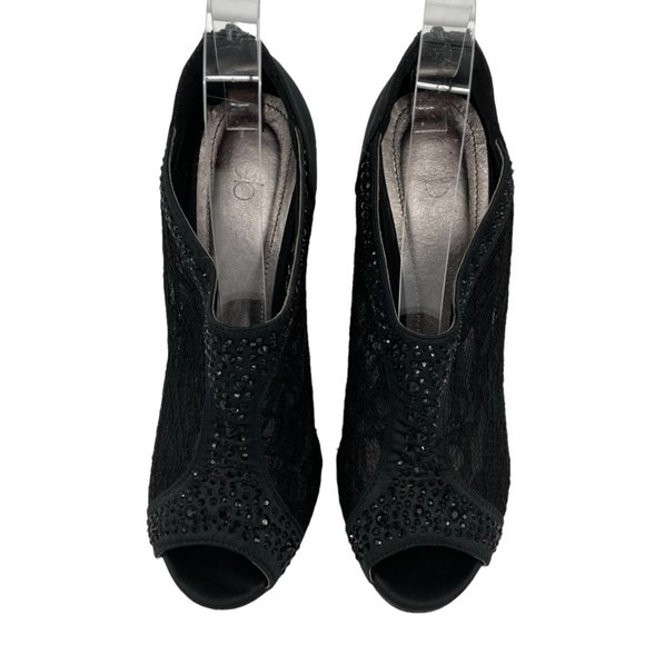 deb Black Rhinestone Lace Open Toe Stiletto Booties - Picture 9 of 13